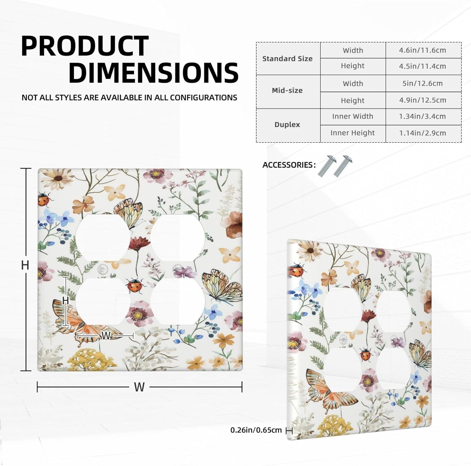 Decorative Outlet Covers Rustic White Butterfly Flowers Leaves 2 Gang Wall Plate Cover Double Duplex Receptacle Two Switch Light Switch Cover Plate Jumbo Dual Faceplate for Home Decor