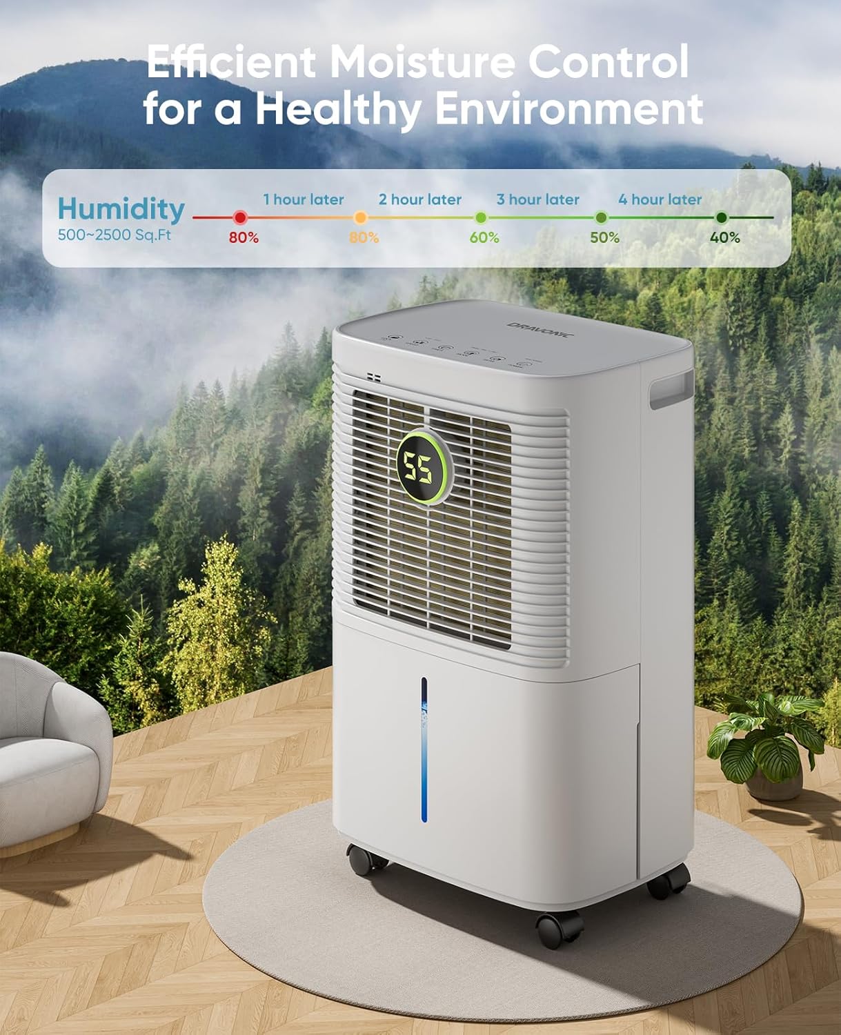 34 Pint Dehumidifiers for Home, Basement, Bedroom, Bathroom, 2500 Sq.ft Dehumidifier with Drain Hose, Smart Humidity Control & Display, 3 Operation Modes, 24H Timer, Child Lock (White)