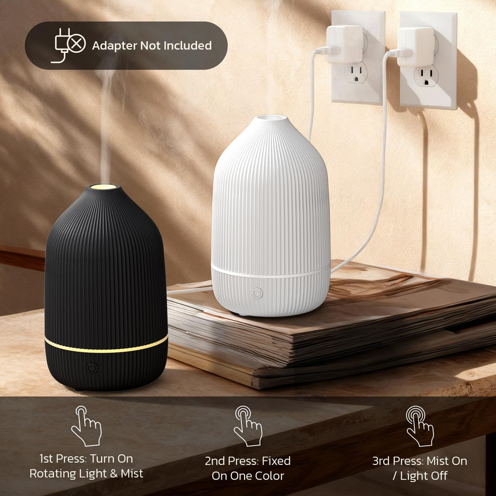 Essential Oil Diffuser, 100ml Aromatherapy Diffuser, Mini Ultrasonic Diffuser for Essential Oil, Home, Office, Cool Mist Humidifier with 7 Led Light, Auto Shut-Off, Black