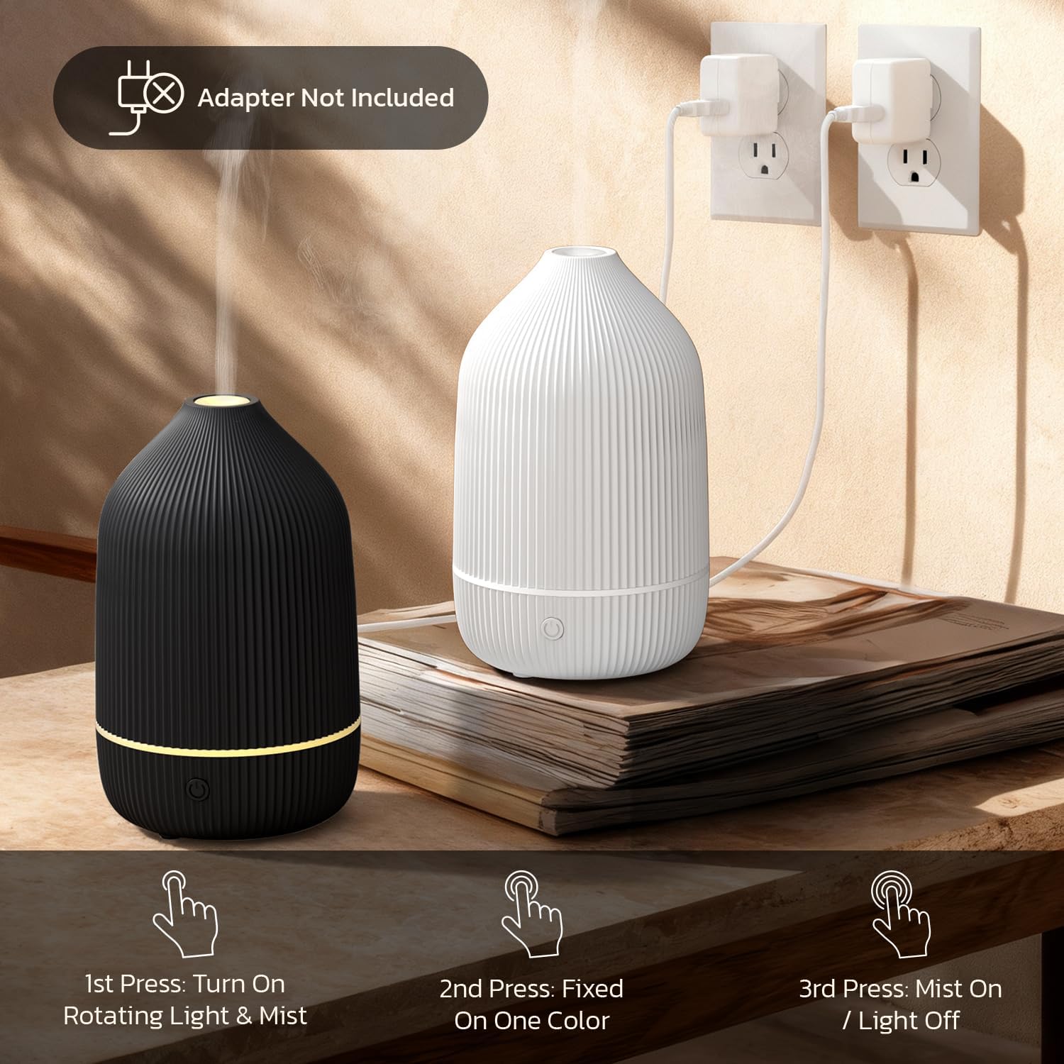 Essential Oil Diffuser, 100ml Aromatherapy Diffuser, Mini Ultrasonic Diffuser for Essential Oil, Home, Office, Cool Mist Humidifier with 7 Led Light, Auto Shut-Off, Black