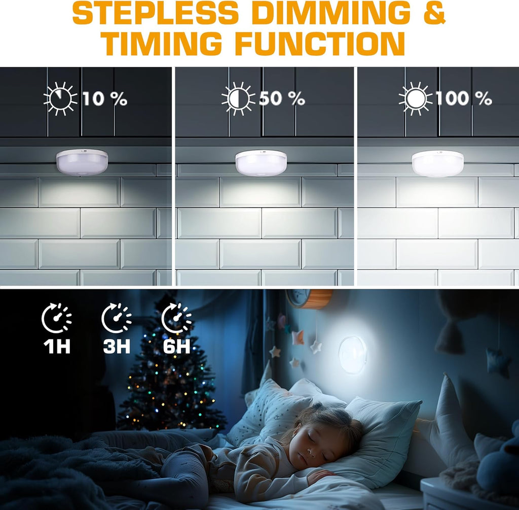 EverBrite Puck Lights with Remote, Rechargeable Linked Sensor Under Cabinet Lights, 10 RGB Colors, Group Control Dimmable Kitchen & Bedroom (6-Pack)