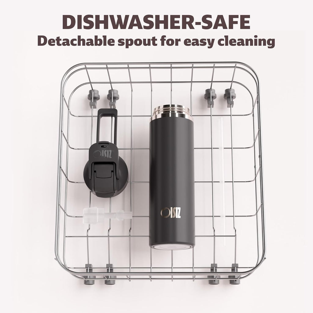 OISIZ Insulated Water Bottle 24 oz with 2 in 1 Spout and Straw Lid,One Click Safety Lock,100% Leakproof,Keep Cold 24H,Vacuum Stainless Steel Water Bottle for School,Travel and Sports,Dishwasher Safe
