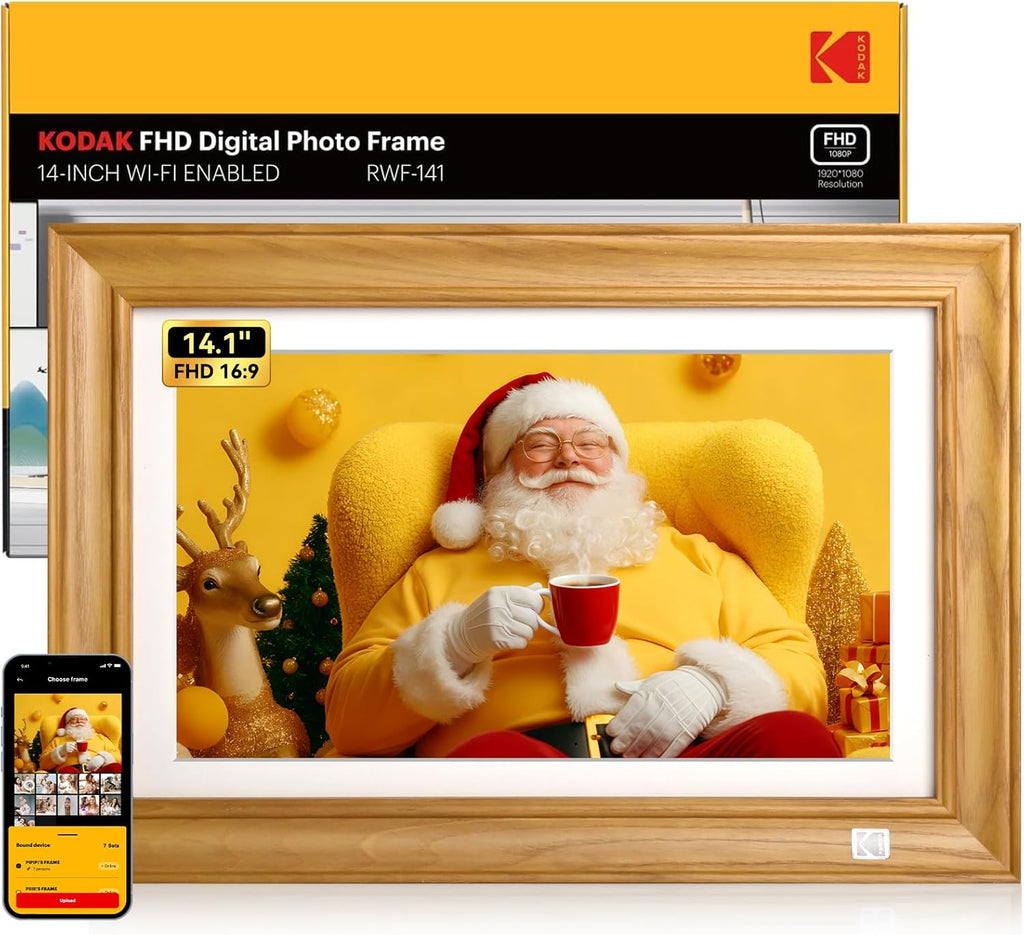 Kodak 14.1 Inch Smart WiFi Digital Picture Frame 1920x1080 Touch Screen, Auto-Rotate, Built in 32GB Memory, Share Photos and Videos for Anywhere Anytime, for Friends and Family (Wood)