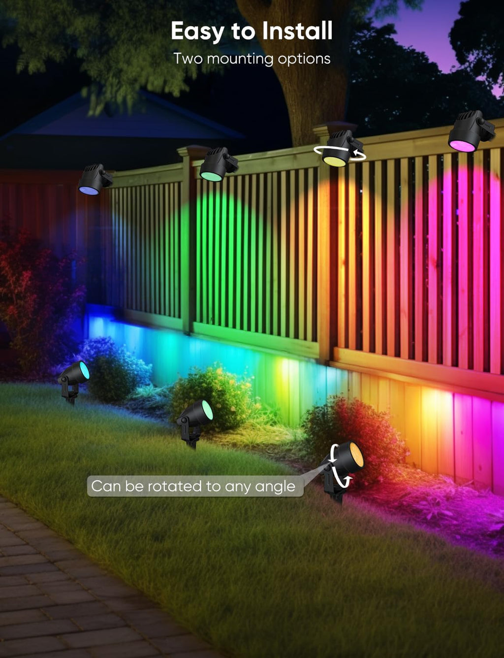 APPECK Spot Lights Outdoor, RGBW Low Voltage Landscape Lighting, Color Changing Uplighting Spotlights with App, IP65 Waterproof LED Outdoor Lights for Garden Yard Outside Decoration, 6 Pack