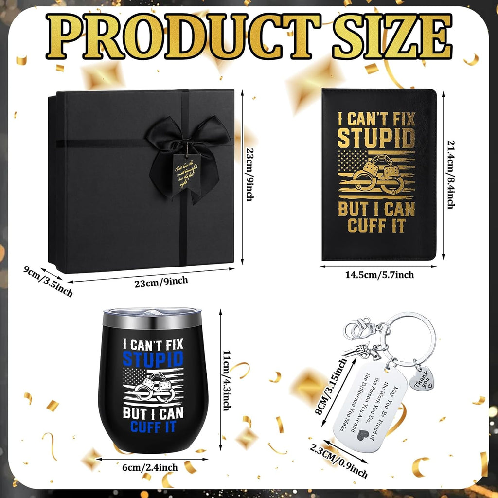 6 Pcs Police Officer Gifts for Men Law Enforcement Gifts 12 oz Stainless Steel Cup Socks Keychain Pen Notebook Box for Correctional Officer Cop First Responder Policeman Gear Accessories