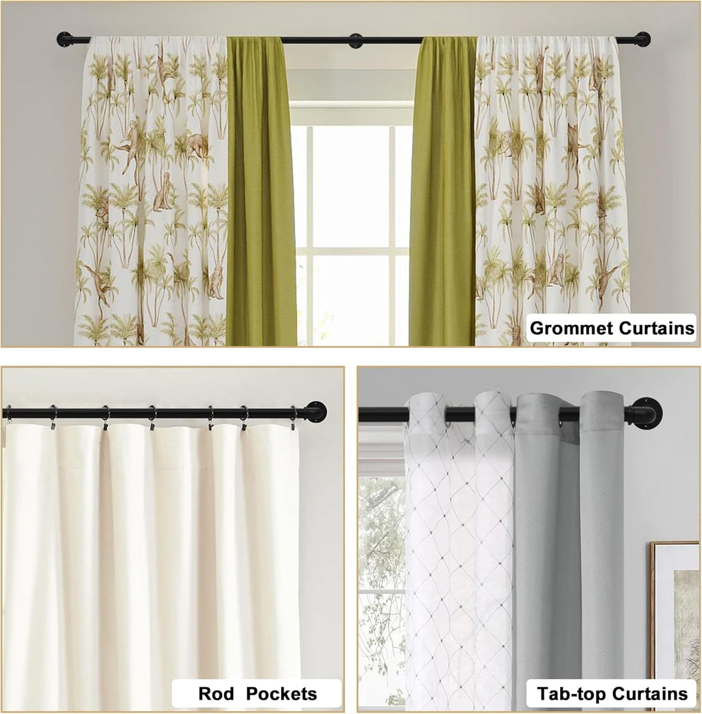 Black Curtain Rods 18 to 45 Inch, Industrial Curtain Rods,Adjustable Length,1 in Diameter Pipe,Wall or Ceiling Mounted,for Bedroom and Living Room(Black 18” to 45”)