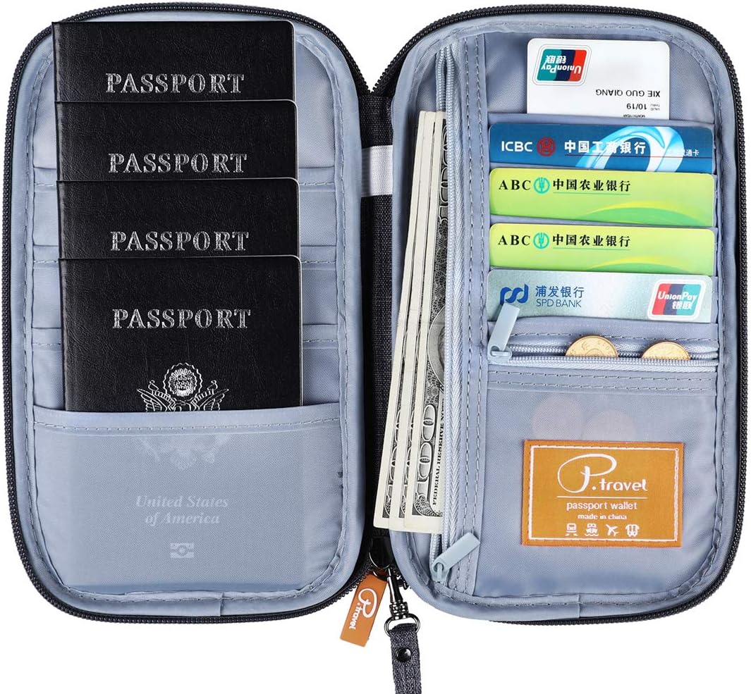 VanFn RFID Travel Passport Wallet, Family Passport Holder, Trip Document Organizer P.Travel Series (Grey)