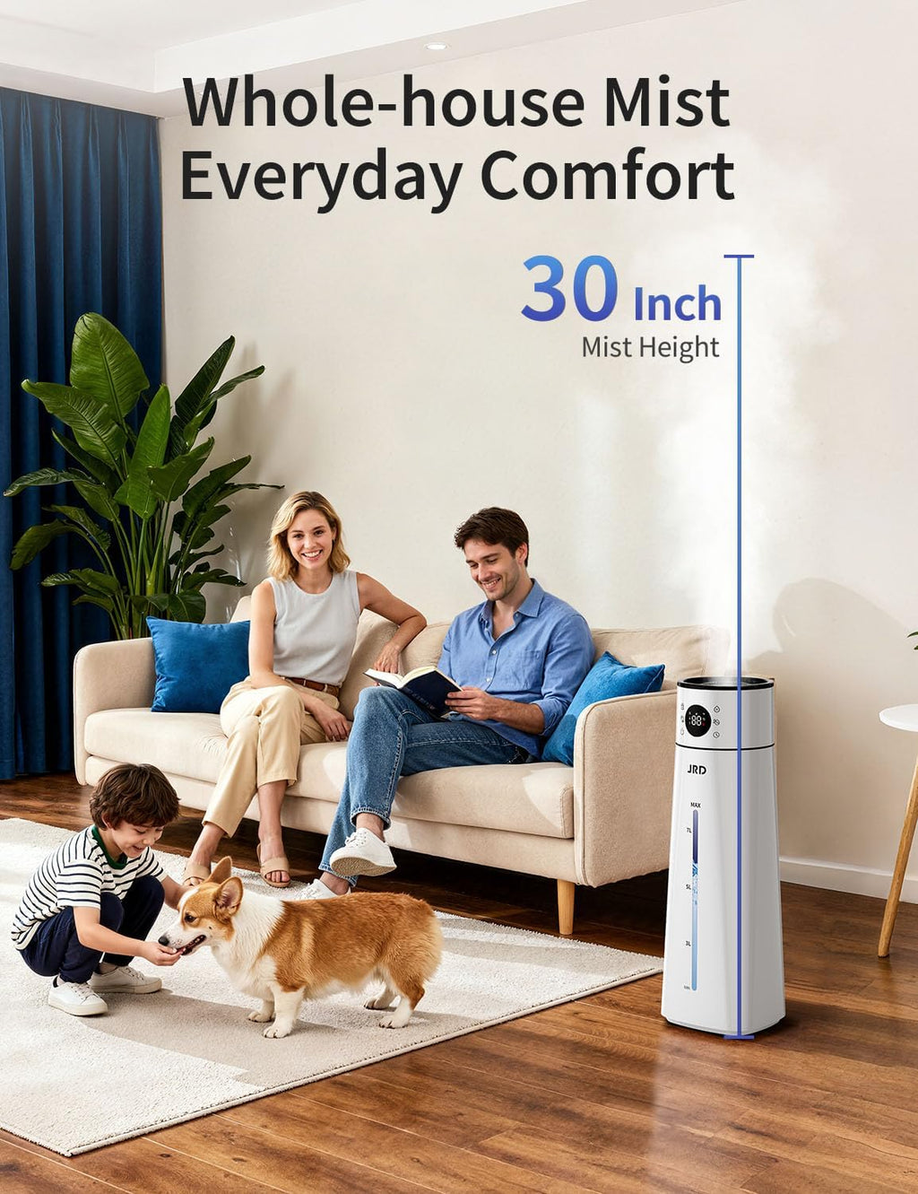 JRD 8L/ 2.1Gal Humidifier Large Room, Ultrasonic Cool Mist for Bedroom, Quiet Humidifier with Remote Control, 10 Mist Modes, 24H Timer, 40H Run, AI Mode, Night Light for Home Office Baby Pets-White