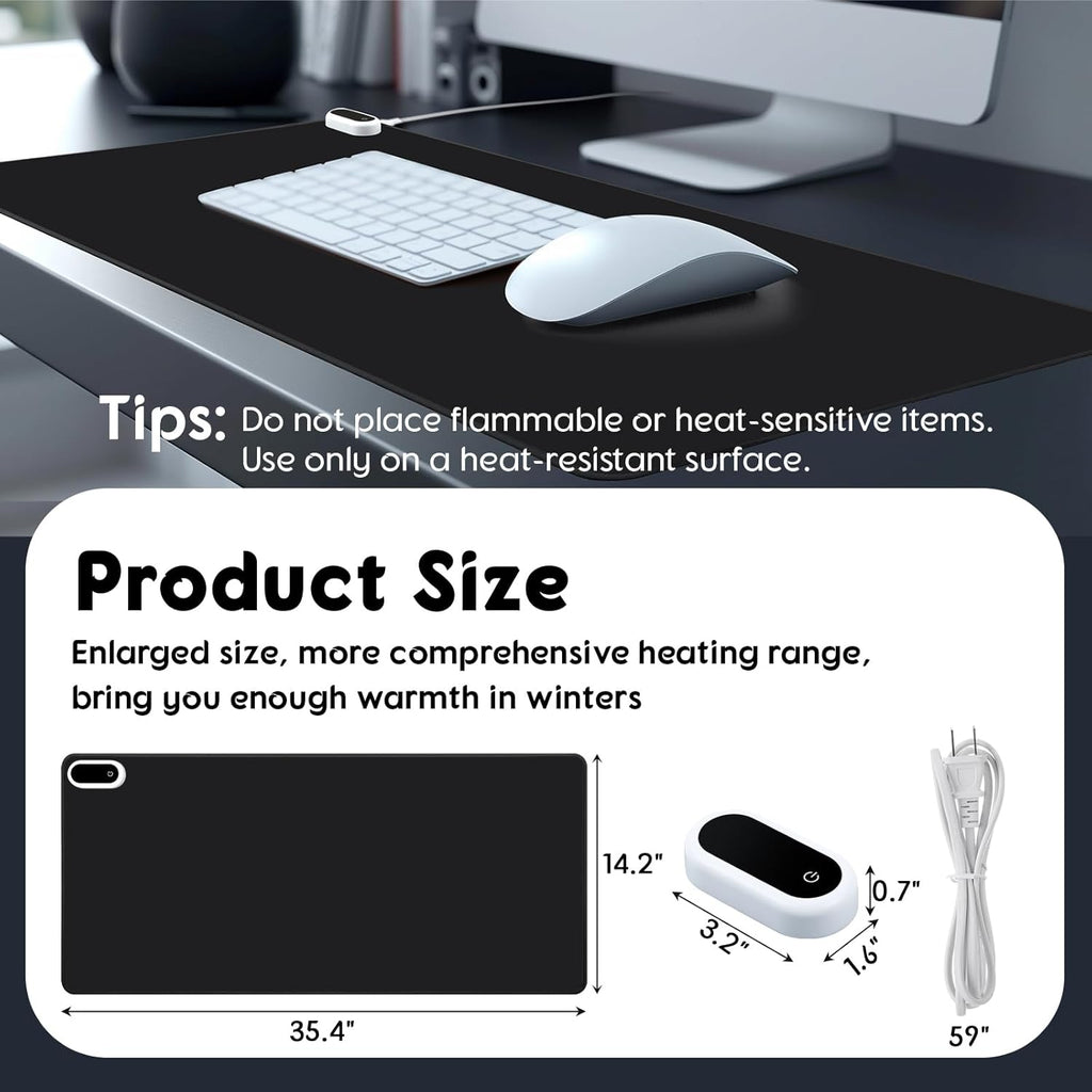 Konohan Heated Large Desk Mat PU Leather Warm Mouse Pad with 5 Heating Level & 4 Hour Auto Shut-Off Heating Keyboard Pad Warmer Gaming Mice Mat Only Supports 110v(Black Color,35.4"x 14.2")
