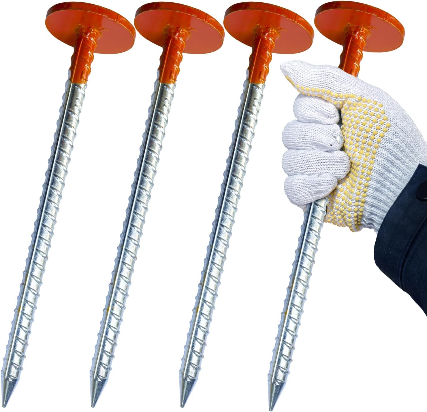 Rebar Survey Marker Stakes, 12 Inch Long - 1.35 LB Heavy Duty, Hi-Vis Orange (4 Pack)
