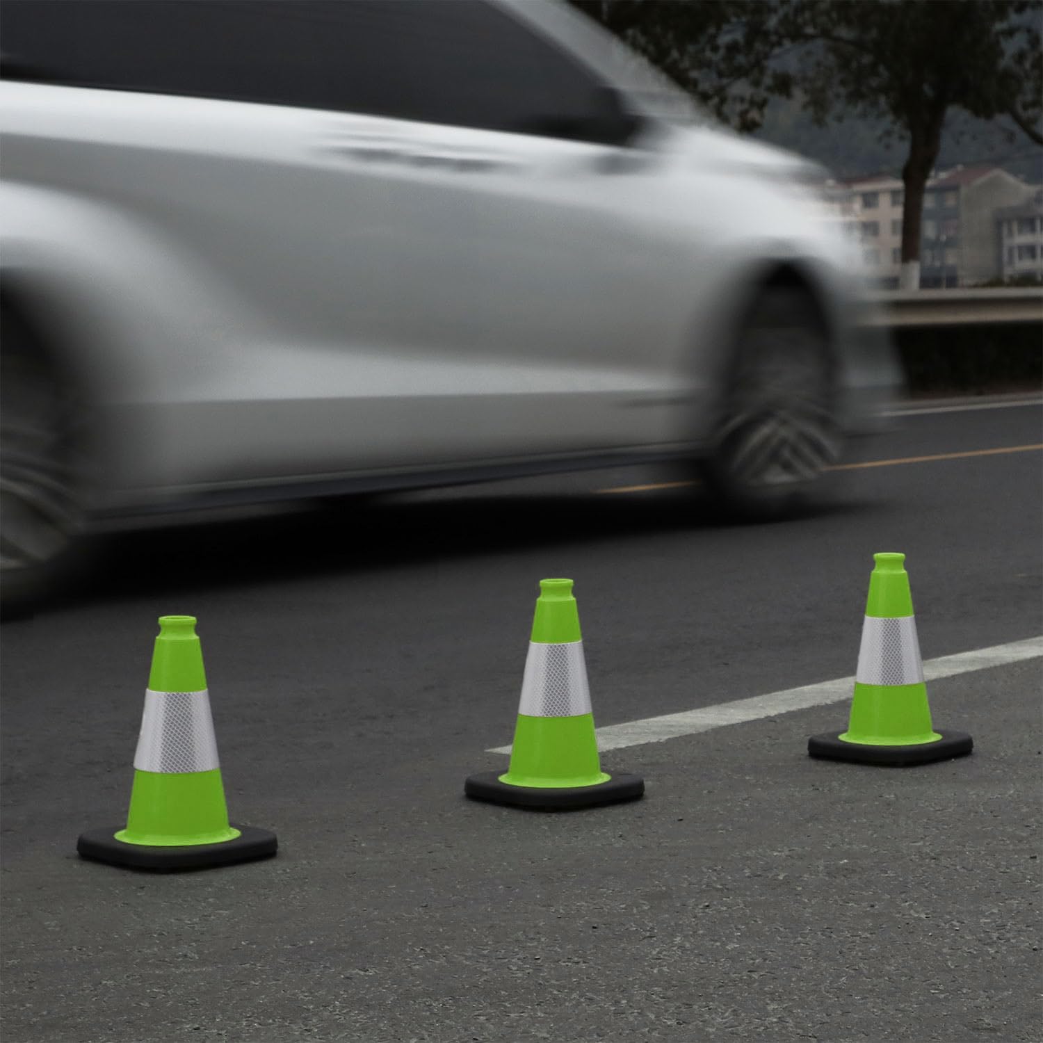 6 Pack 12" Inch Green PVC Traffic Cones with Heavy-Duty Base, High-Visibility All-Weather Safety Cones for Road Construction, Parking Lot, and Garage Use (6, Green, 12" Small)