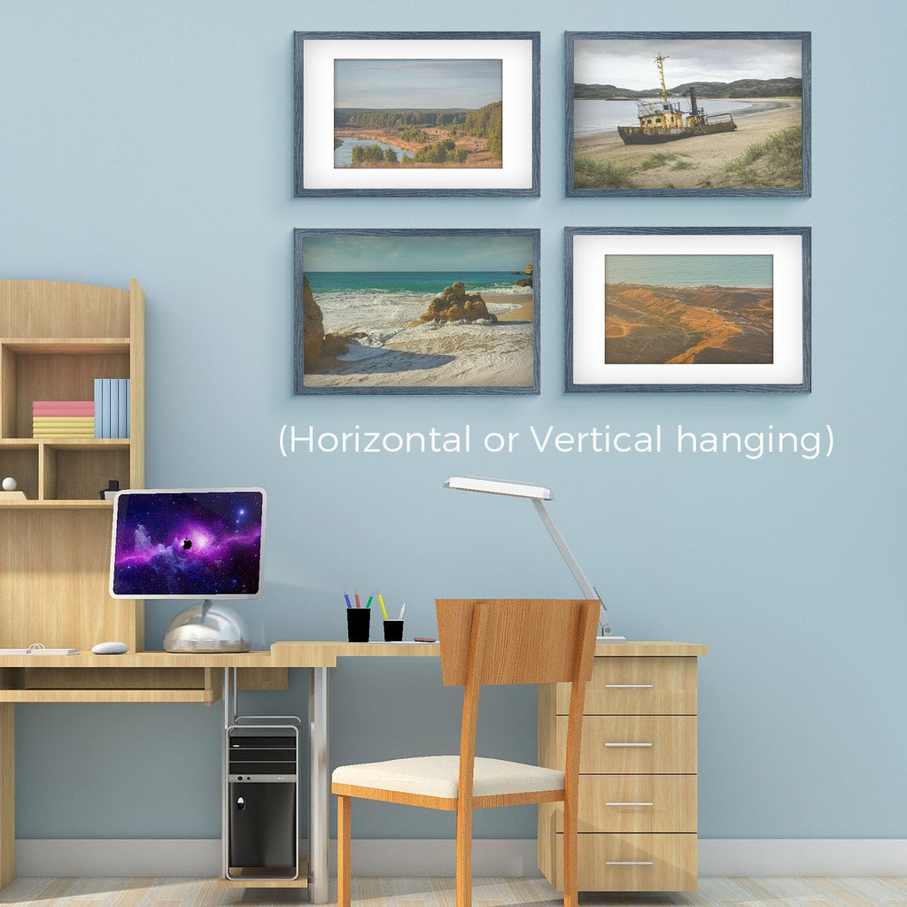 Golden State Art, 16X24 Picture Frame with Mat for 12X18 - High Definition Glass Wall Mounting Horizontal Vertical Display (Blue, 2 Pack)