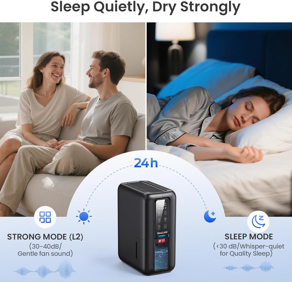 Dehumidifiers for Bathroom with Moisture Absorber Bag Reusable, 68 OZ Water Tank Portable Quiet Dehumidifier for Bedroom with Auto Shut Off, 7 Colors LED Light for Home, RV, Garage, apartment, Black