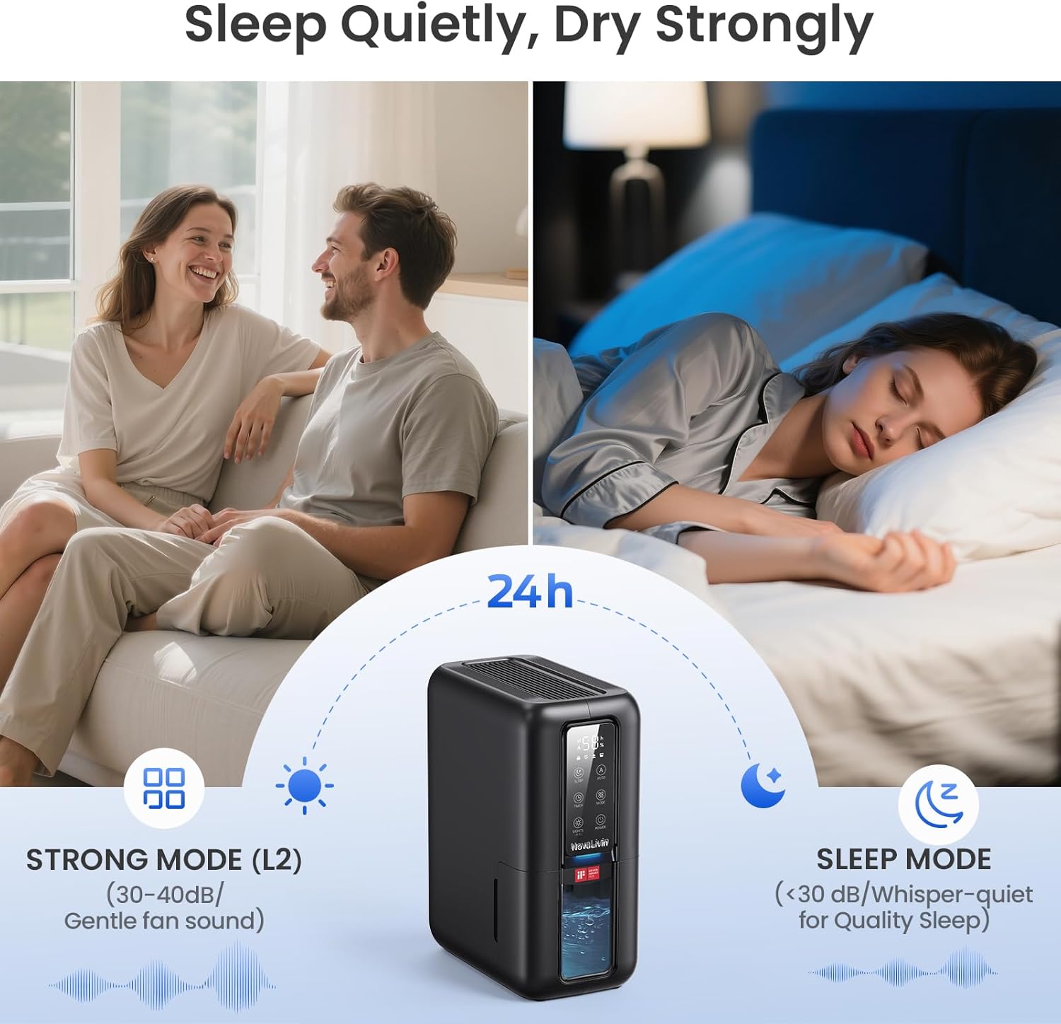 Dehumidifiers for Bathroom with Moisture Absorber Bag Reusable, 68 OZ Water Tank Portable Quiet Dehumidifier for Bedroom with Auto Shut Off, 7 Colors LED Light for Home, RV, Garage, apartment, Black