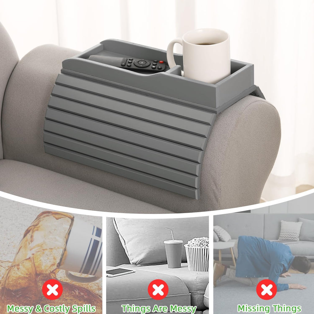 GEHE Couch Cup Holder, Anti Falling Couch Drink Holder, Natural Bamboo Sofa Cup Holder Armrest Tray, More Safe for You Family, Portable Couch Arm Tray Table for Remote/Snacks/Cellphone/Drinks/Cup