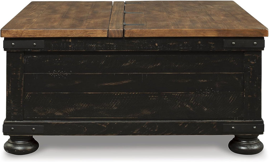 Signature Design by Ashley Valebeck Lift Top Coffee Table, Storage, Split-top Design, Wood, 36" W x 36" D x 18" H, 2-tone Distressed Brown & Black Finish