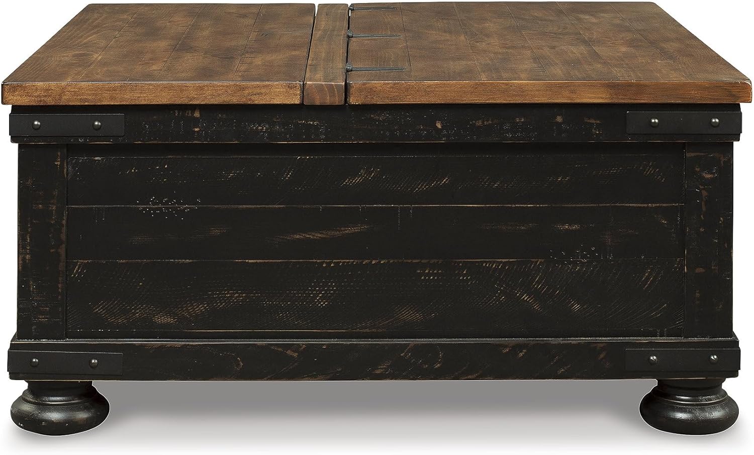 Signature Design by Ashley Valebeck Lift Top Coffee Table, Storage, Split-top Design, Wood, 36" W x 36" D x 18" H, 2-tone Distressed Brown & Black Finish