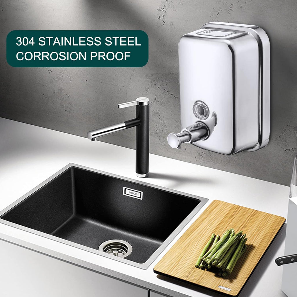 Commercial Soap Dispenser Wall Mount Stainless Steel Manual Liquid Pump Rust-Proof Leak Free for Bathroom (17 fl oz / 500ml)