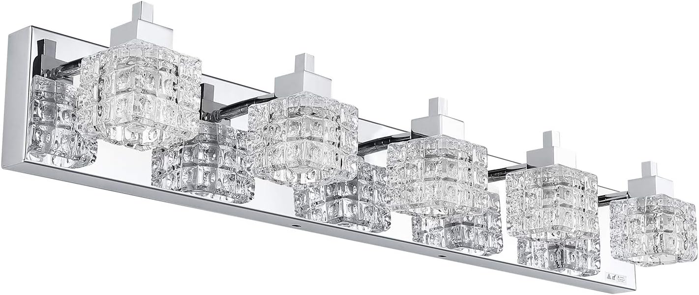 TRLIFE Bathroom Light Fixture, Modern Bathroom Lights Over Mirror 5-Lights Vanity Light, 32inches Crystal Glass Vanity Lights
