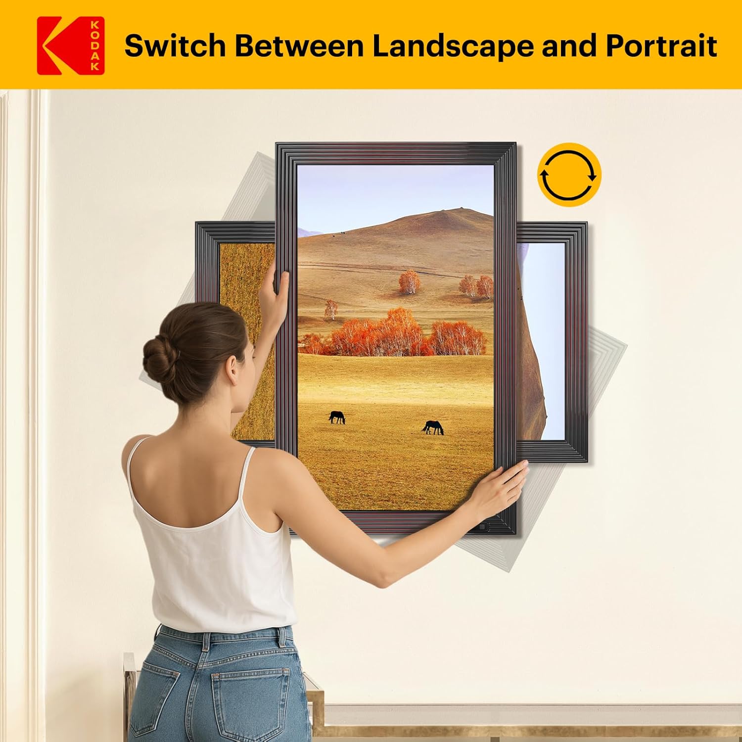 KODAK 18.5 Inch Wooden WiFi Digital Picture Frame,1920 * 1080 X-Large Digital Photo Frame,32GB Memory,IPS Screen, Wall-Mounted with Remote, Share Picture Video, Work with Alexa,Best Gifts for Mom