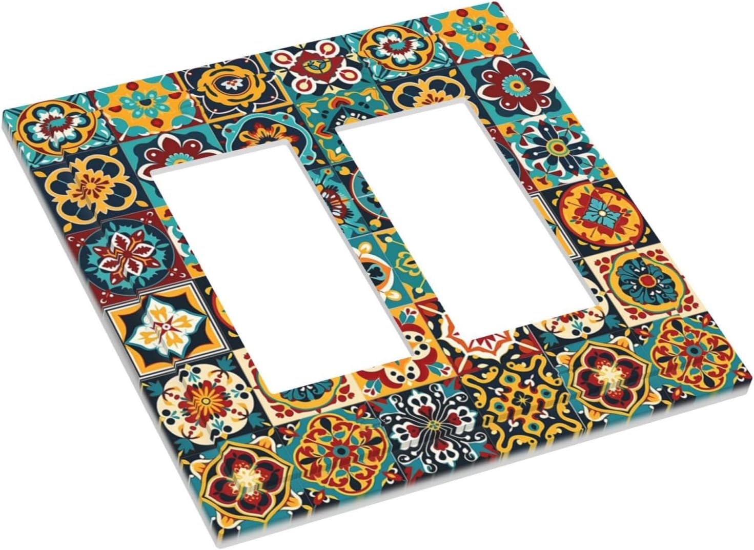 Decorative Outlet Covers Mexican Talavera Colorful Mosaic Tiles 2 Gang Double Gfci Rocker Electrical Wall Panels Light Switch Cover Plate For Bathroom Kitchen Decor