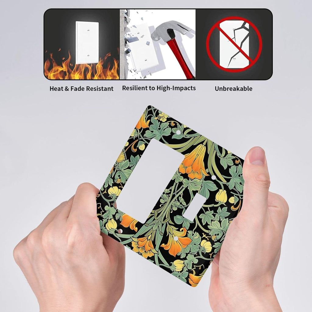 Outlet Covers William Morris Vintage Floral Green Yellow 1 Toggle 1 Rocker Combination Decorative Wall Plate Electrical Switch Plates Light Switch Cover Plate for Bedroom Home Decor