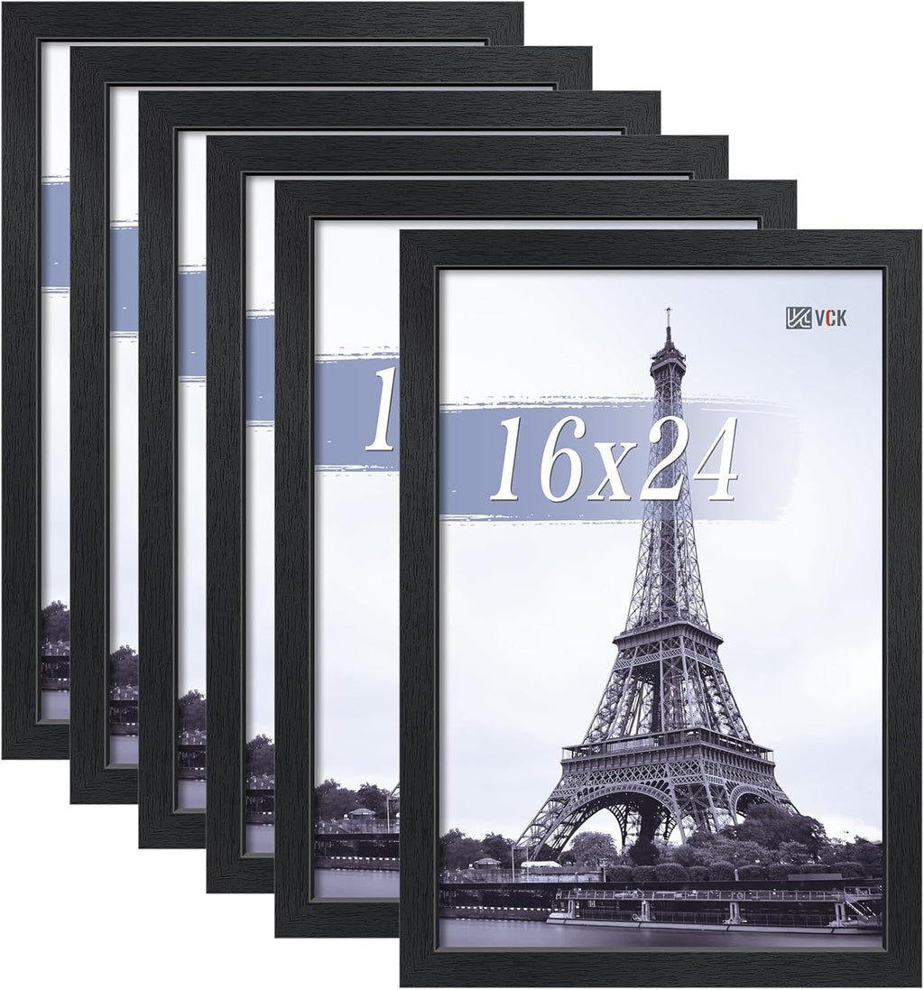 VCK 16x24 Poster Frames Black Set of 6, Wide Border Wood Picture Frame, Multi-Directional Display Family Photos, Office Prints, Studio/Gallery Artwork, Woodgrain Series, Wall Hanging
