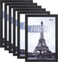 VCK 16x24 Poster Frames Black Set of 6, Wide Border Wood Picture Frame, Multi-Directional Display Family Photos, Office Prints, Studio/Gallery Artwork, Woodgrain Series, Wall Hanging