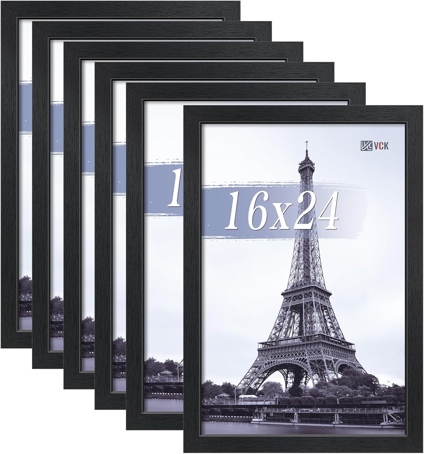 VCK 16x24 Poster Frames Black Set of 6, Wide Border Wood Picture Frame, Multi-Directional Display Family Photos, Office Prints, Studio/Gallery Artwork, Woodgrain Series, Wall Hanging