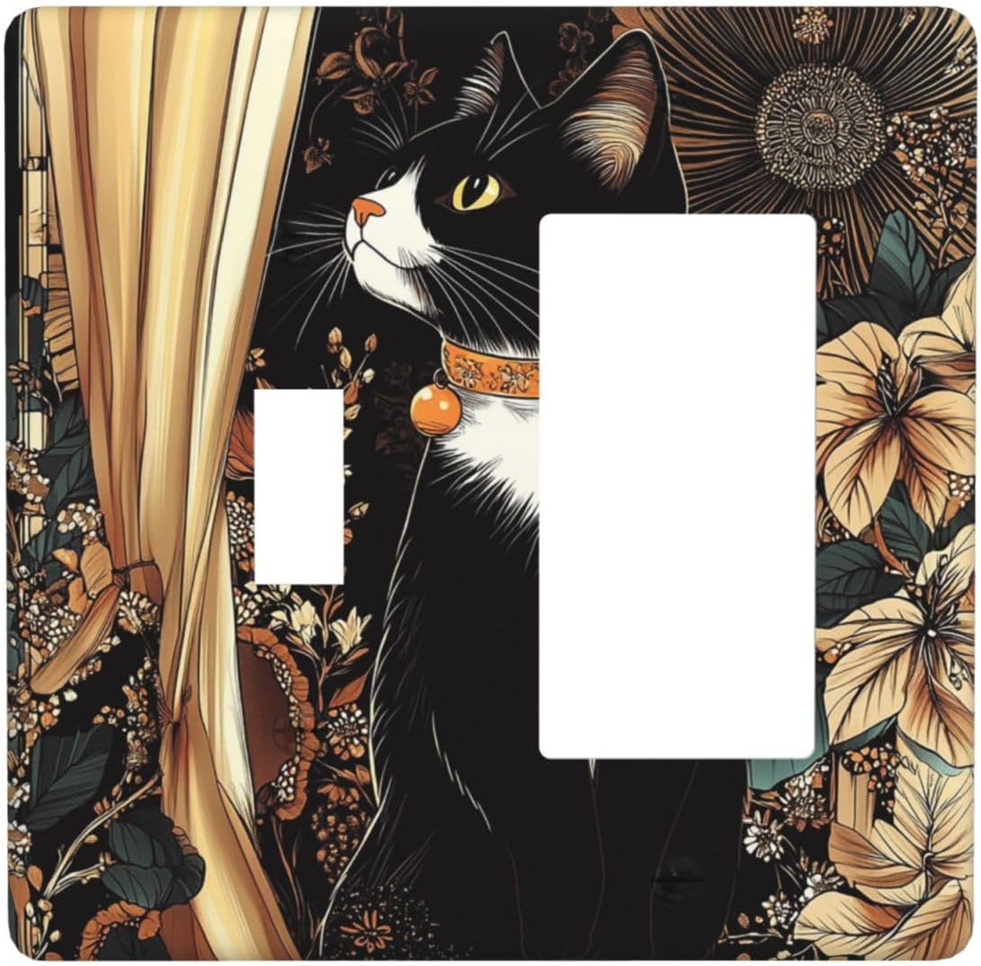 Outlet Covers Boho Mandala Floral Black Cat Vintage Flower 1 Toggle 1 Rocker Combination Decorative Wall Plate Electrical Switch Plates Light Switch Cover Plate For Farmhouse Home Decor