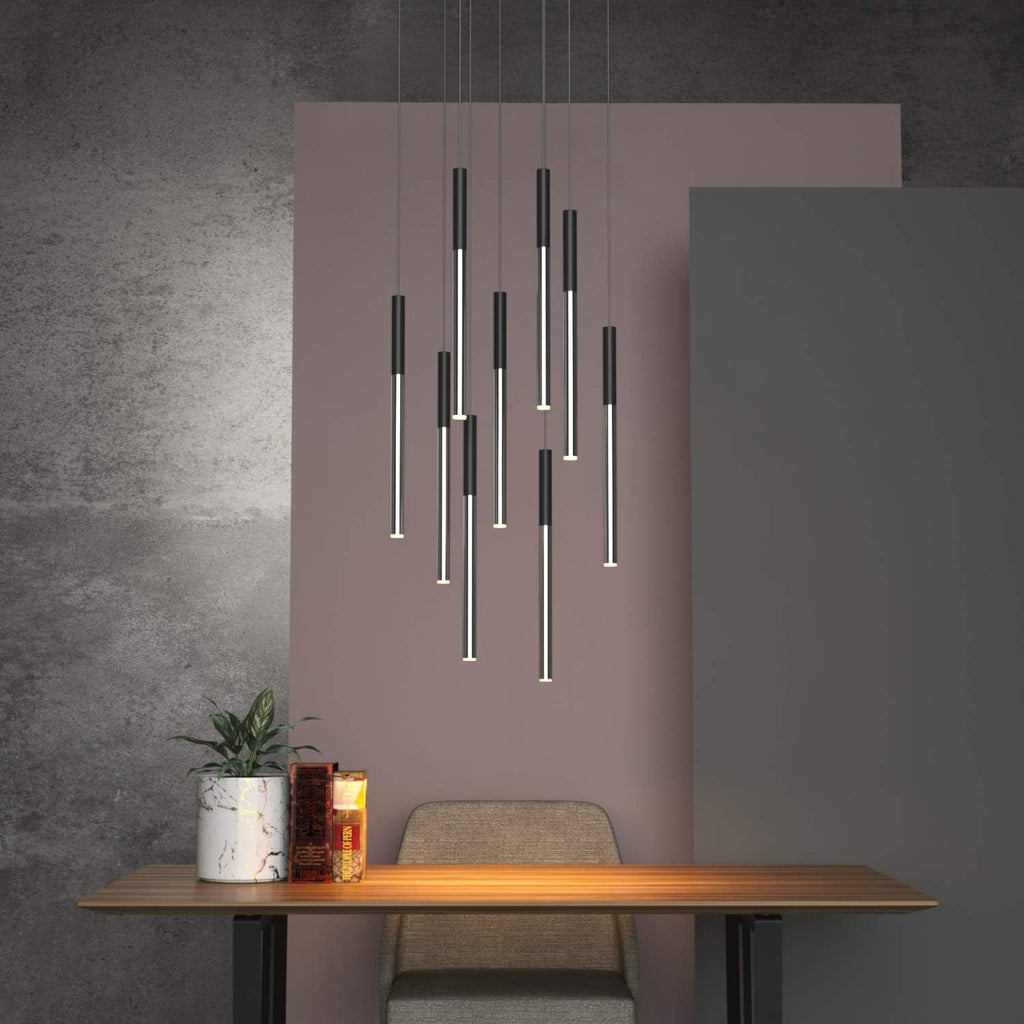 ALTAIR 9 Mini Pendant Lighting Black-Nickel - LED Hanging Light Fixture for Kitchen Island, Bar, Foyer - Cluster Pendants - Dimmable, Adjustable Wire, Lamp Bulb Included