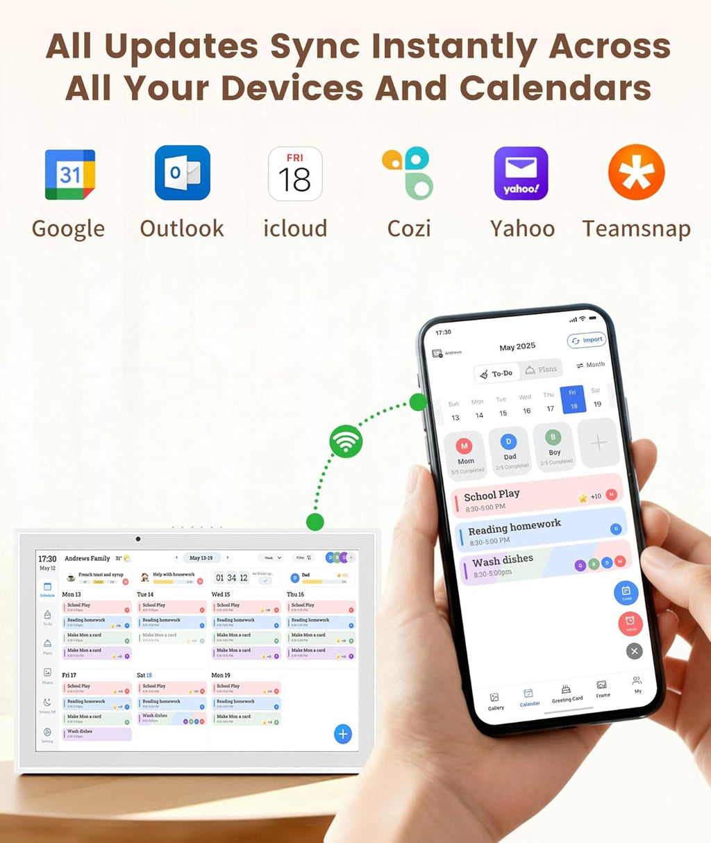 Ringco 10.1" Digital Calendar & Smart Touchscreen Planner, Electronic Calender with Chore Chart for Family Schedules & Meal Planning, Wall Mountable Digital Photo Frame, Christmas Gift Giving (White)
