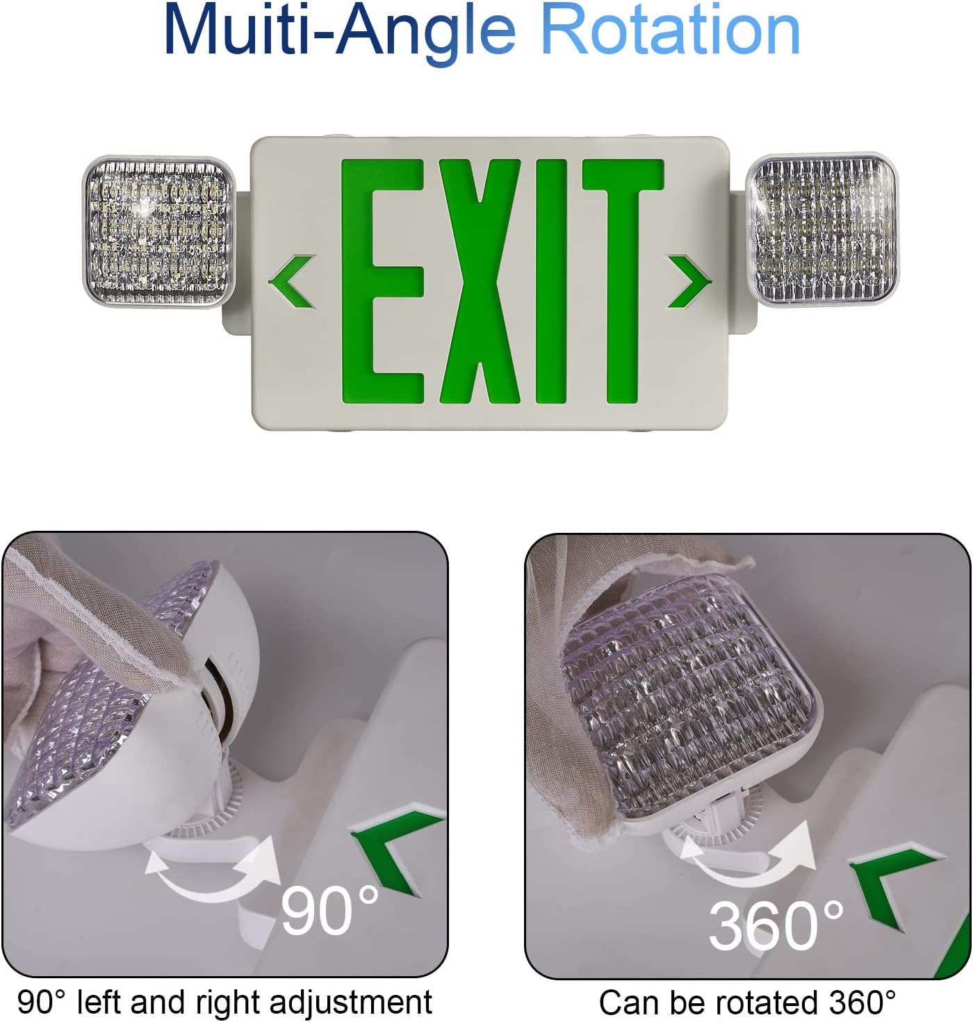 TANLUX Green Exit Sign with Emergency Lights, LED Exit Light - Battery Backup, UL Listed, AC 120/277V - Corded Commercial Emergency Light Combo