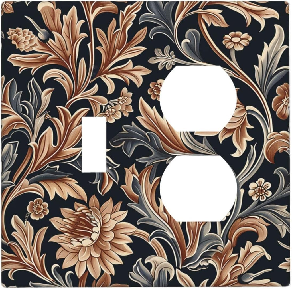 Wallplates Vintage Grey Plant Leaves Brown Flowers 1 Toggle 1 Duplex Switch Plate Electrical GFCI Faceplate Decorative Light Switch Covers for Bedroom Home Decor