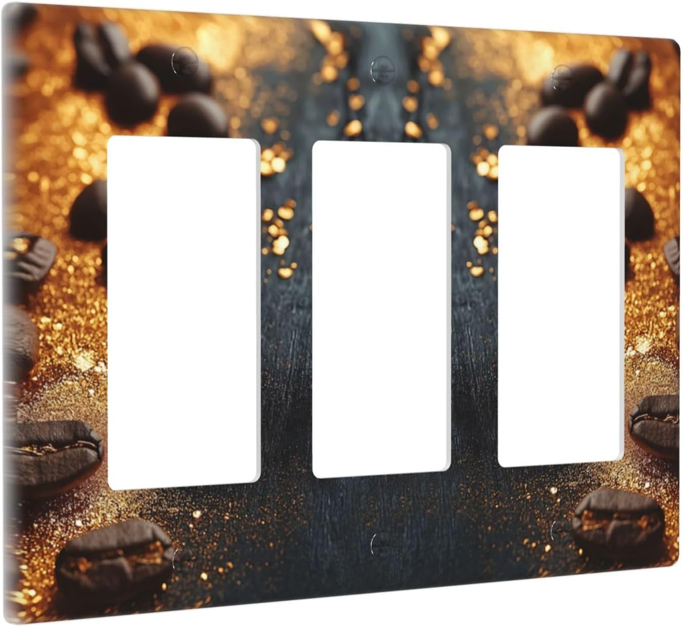 Decorative Outlet Covers Black Wood Board Gold Dust Coffee Beans 3 Gang Wall Plate Triple Rocker Light Switch Cover Plate Jumbo Electrical GFCI Face Plate for Caffee Room