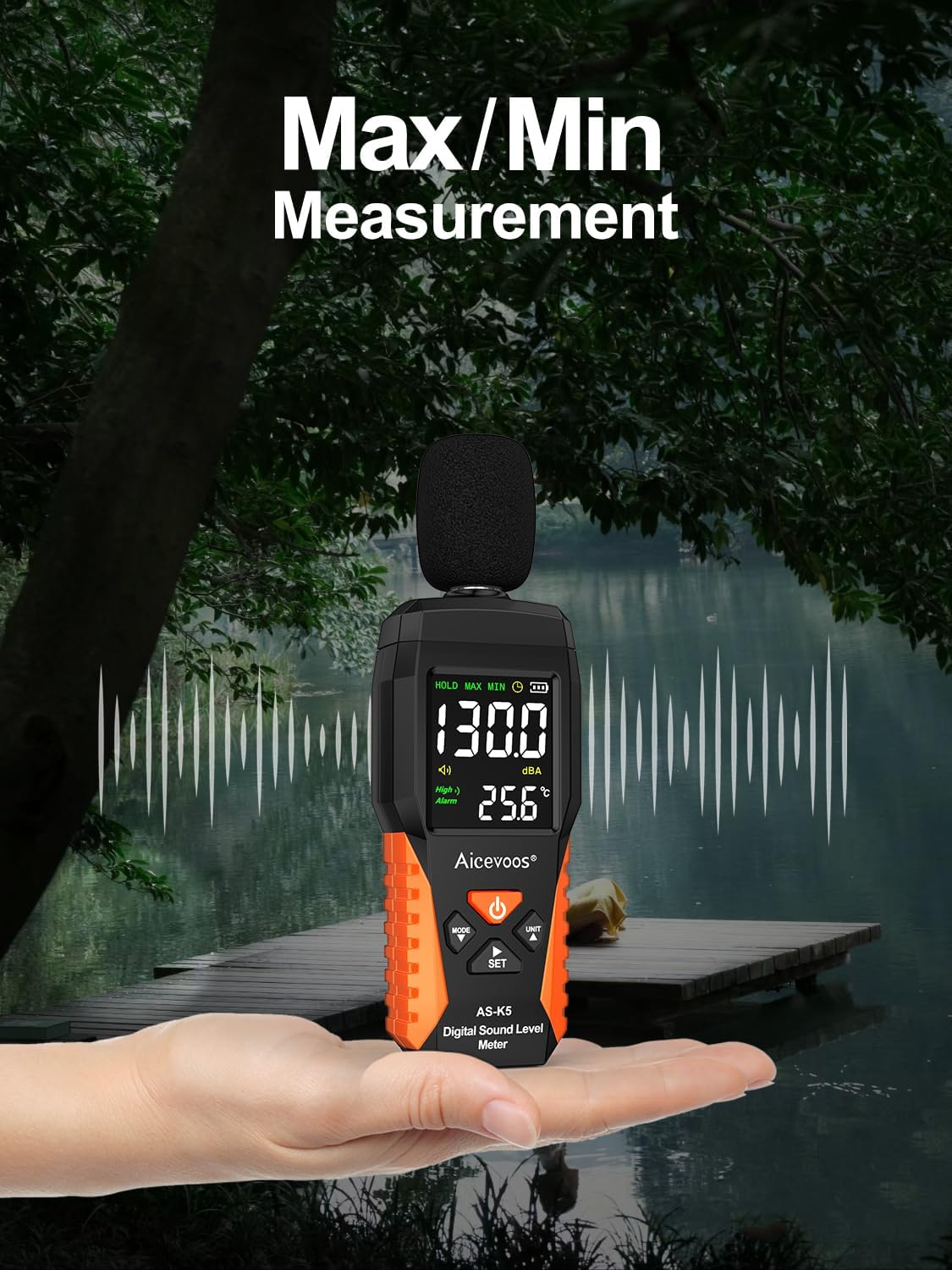 Decibel Meter Portable Sound Level Meter dB Meter decibel sound Meter Measuring 30~130 dB, Audible and Visual Alarms, MAX/MIN Noise Measurement