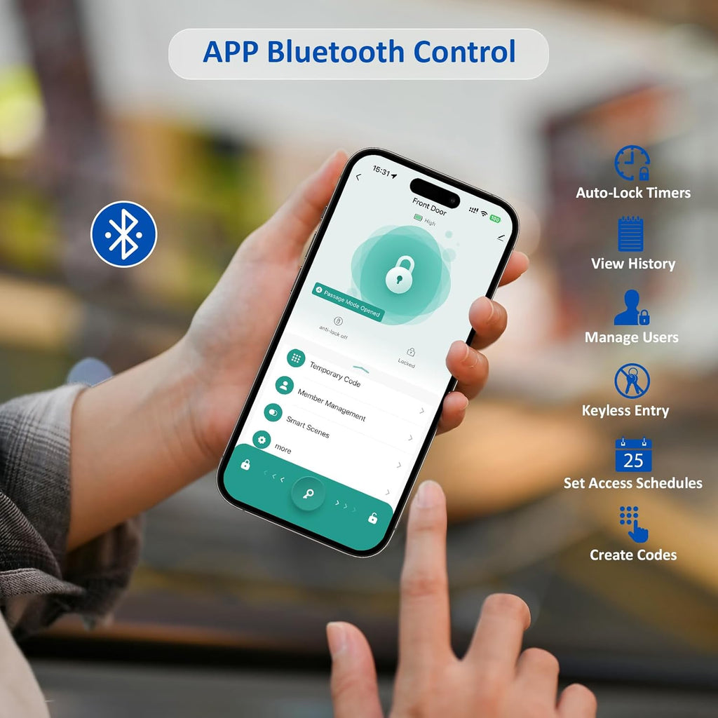 Smart Deadbolt Door Lock with Keypad:Amzloc Fingerprint Keyless Entry Door Lock, Smart Lock for Front Door,Bluetooth APP Control,Auto Lock,Easy Install,IP65 Waterproof
