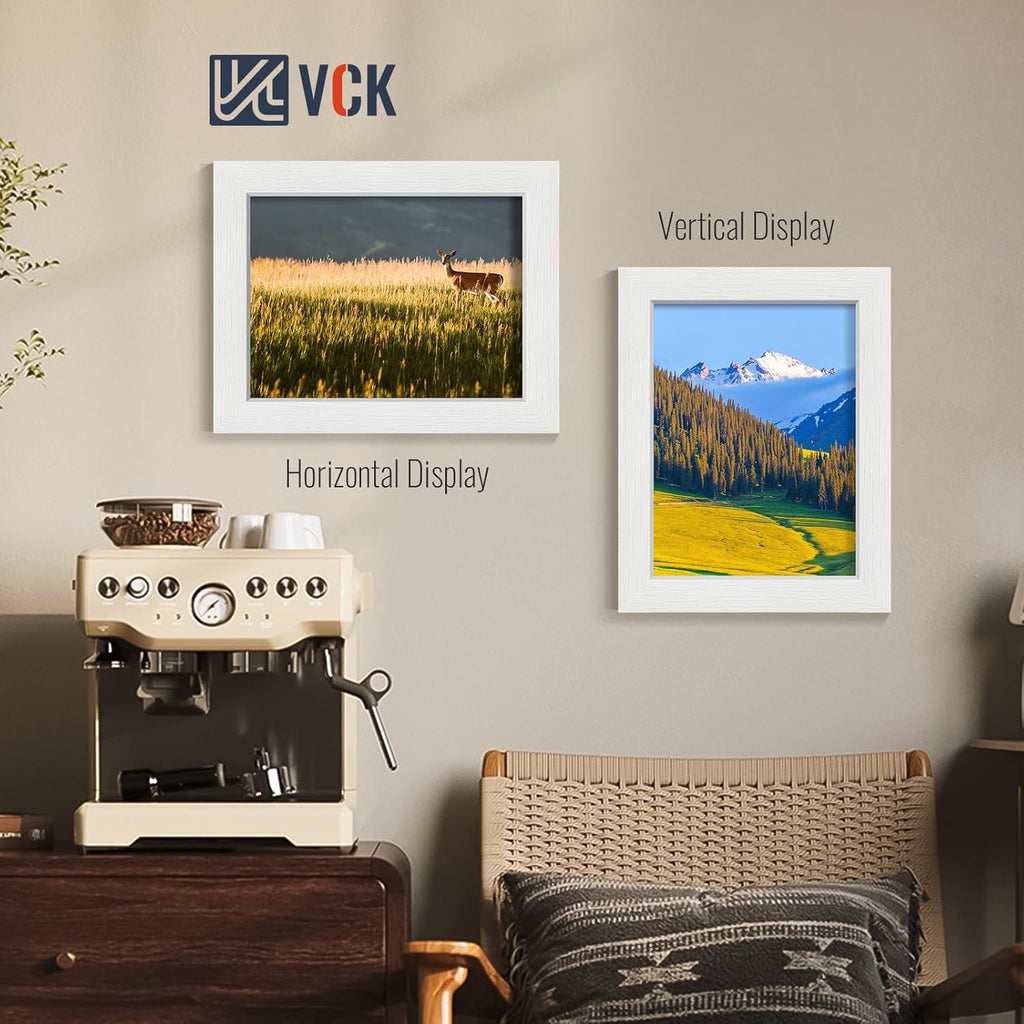 VCK 8.5x11 Picture Frames white Set of 6, Wide Border Wood Multi Certificate 8.5 x 11 Frame, Family Photos, Office Prints, Studio/Gallery Artwork, Woodgrain Series, Tabletop & Wall Hanging