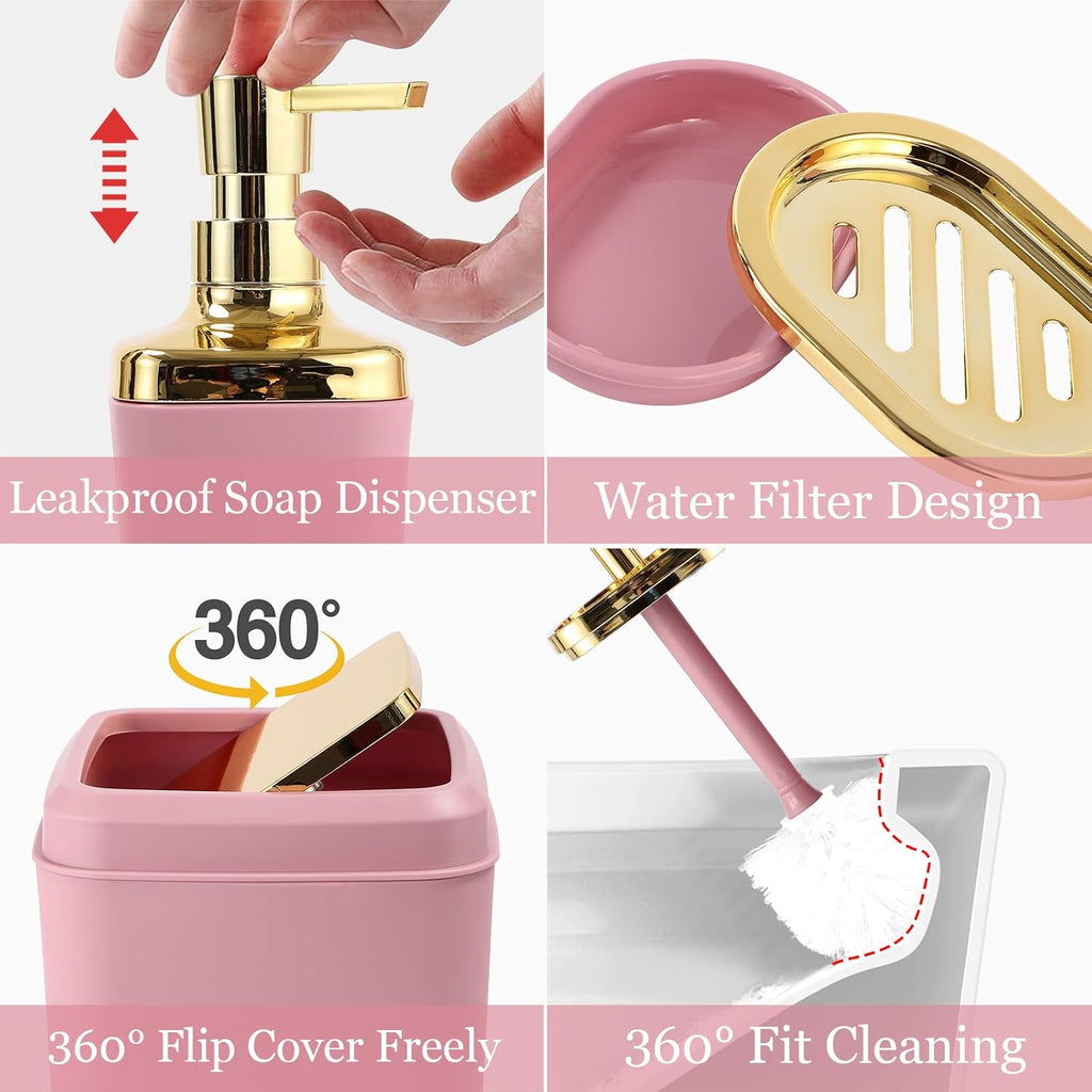 Bathroom Accessories Set - 26PCS Pink Bathroom Set, Bathroom Accessory Set with Shower Curtain and Rugs and Bathtub Mats for Home