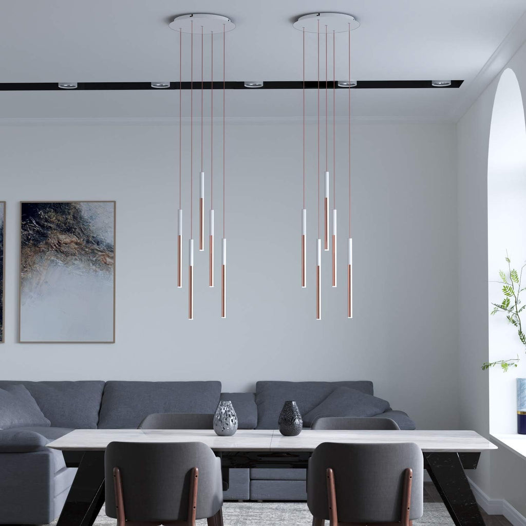 ALTAIR 5 Mini Pendant Lighting White-Copper - LED Hanging Light Fixture for Kitchen Island, Bar, Foyer - Cluster Pendants - Dimmable, Adjustable Wire, Lamp Bulb Included