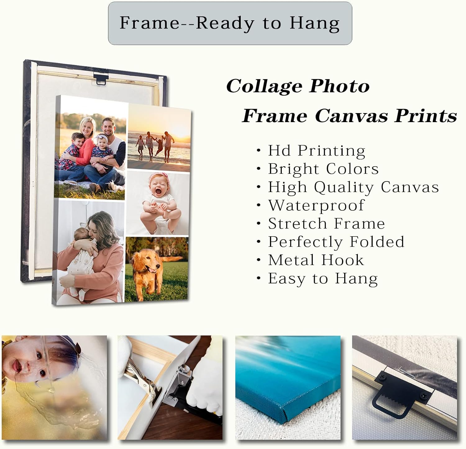 7 Picture Collage Canvas Prints Personalized Multi Photo Wall Art Custom Your Image to Canvas Customized Family Gifts Home Decor (Collage Photo-10, Framed)