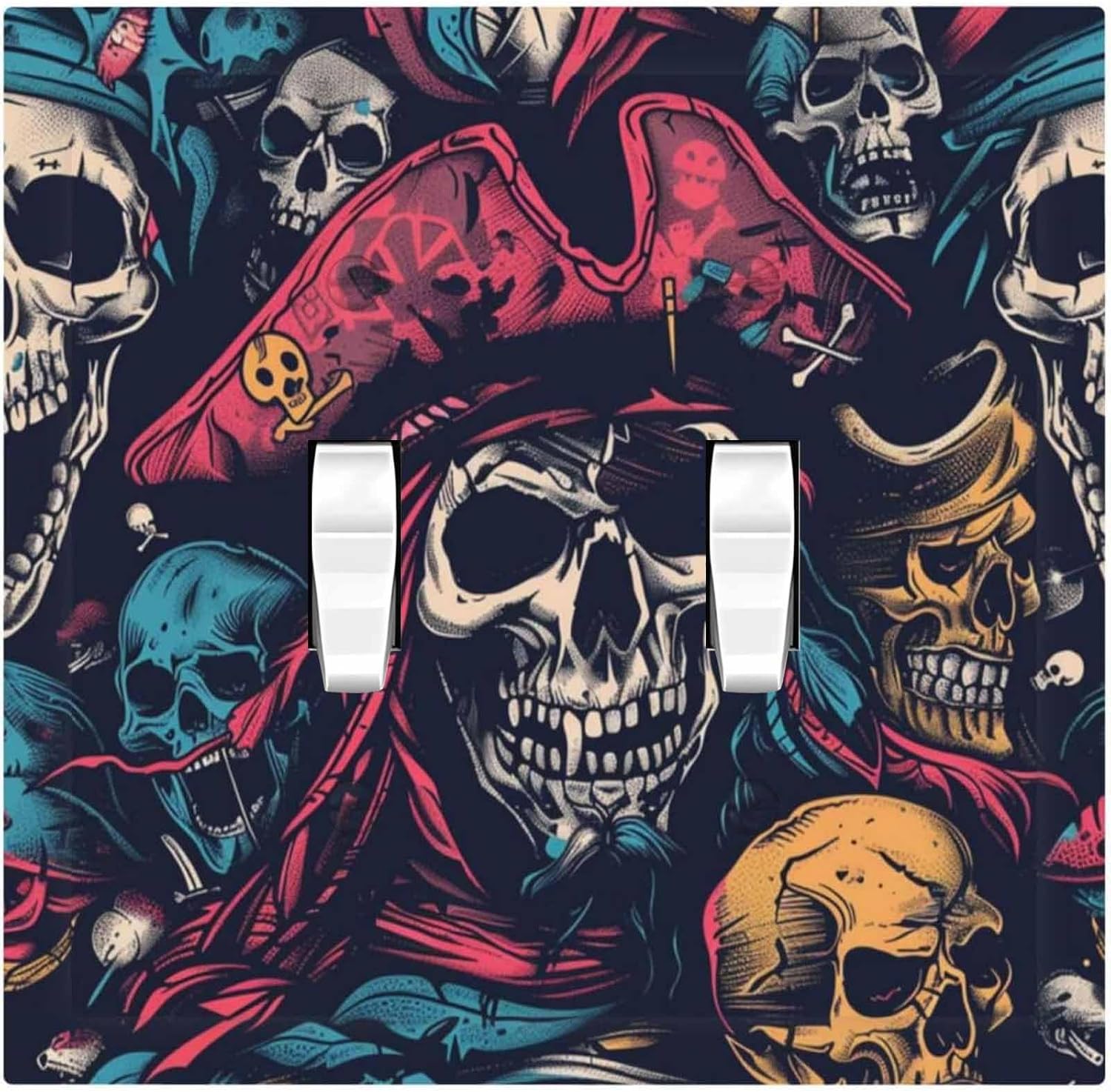 Decorative Switch Plates Pirate Colourful Skeleton Red Hat 2 Gang Double Toggle Outlet Light Switch Cover Wall Plate Electrical Faceplate For Farmhouse Cabin Decor
