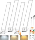 Under Cabinet Lighting with Remote Control,USB Rechargeable 180 Lumen LED Motion Sensor Light Indoor,Wireless Under Counter Light,3 Color Dimmable Closet Light for Bedroom,Wardrobe,Stairs,4 Pack