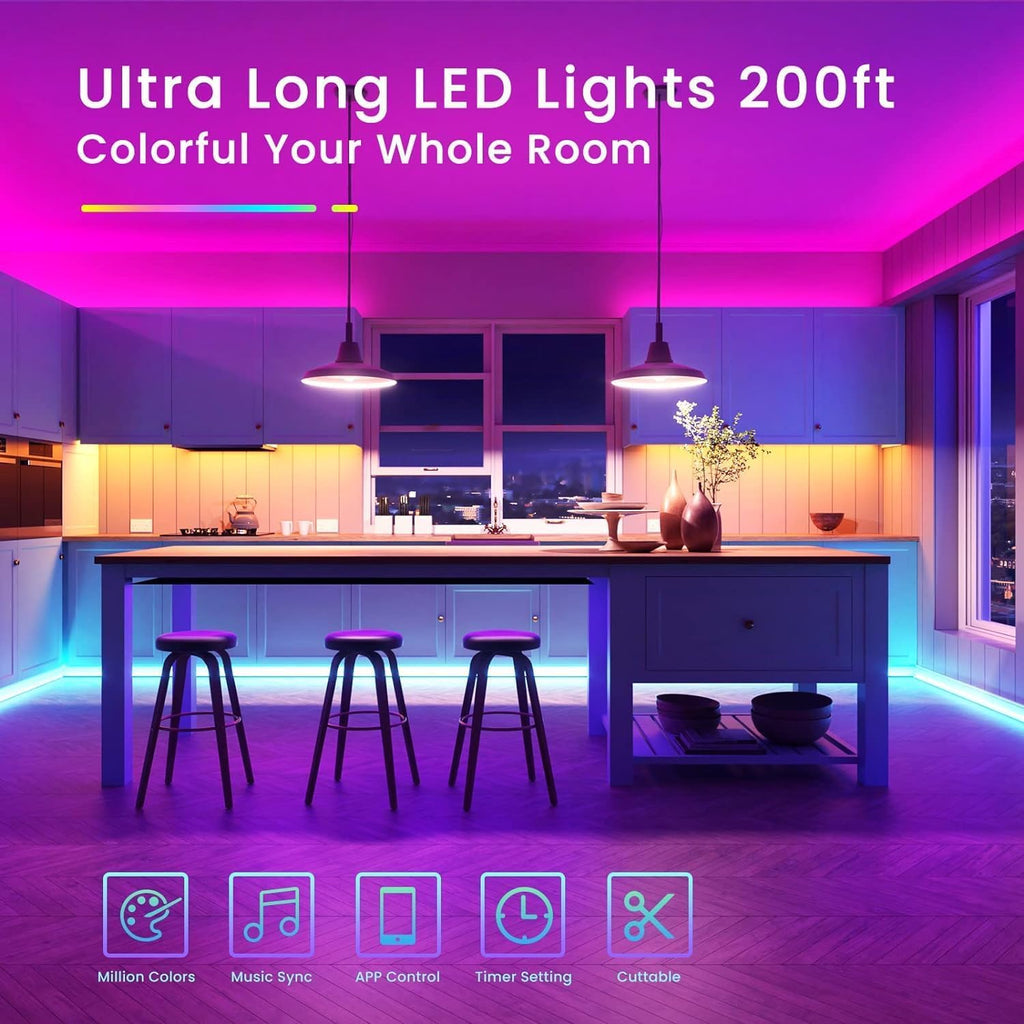 TJOY 200ft Bluetooth LED Strip Lights, Long Strip Lighting Music Sync, RGB Color Changing LED Lights for Bedroom with Remote,Smart Phone APP Control, Ceiling Living Room Decor (APP+Remote+Mic/2 Roll)