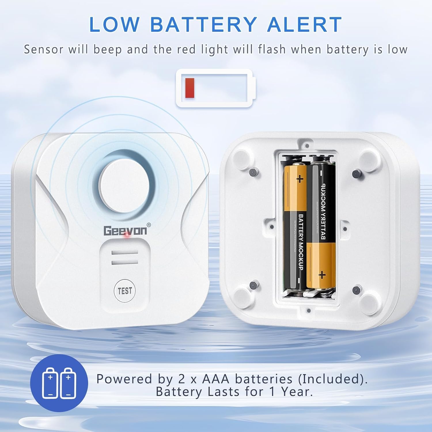 Geevon 4 Pack Water Leak Detectors for Home, 100dB Water Sensor Alarm Flood Leakage Detection Devices for Bathroom, Basements, Laundry Rooms, Kitchen, IP56 Waterproof(Battery＆Screwdriver Included)