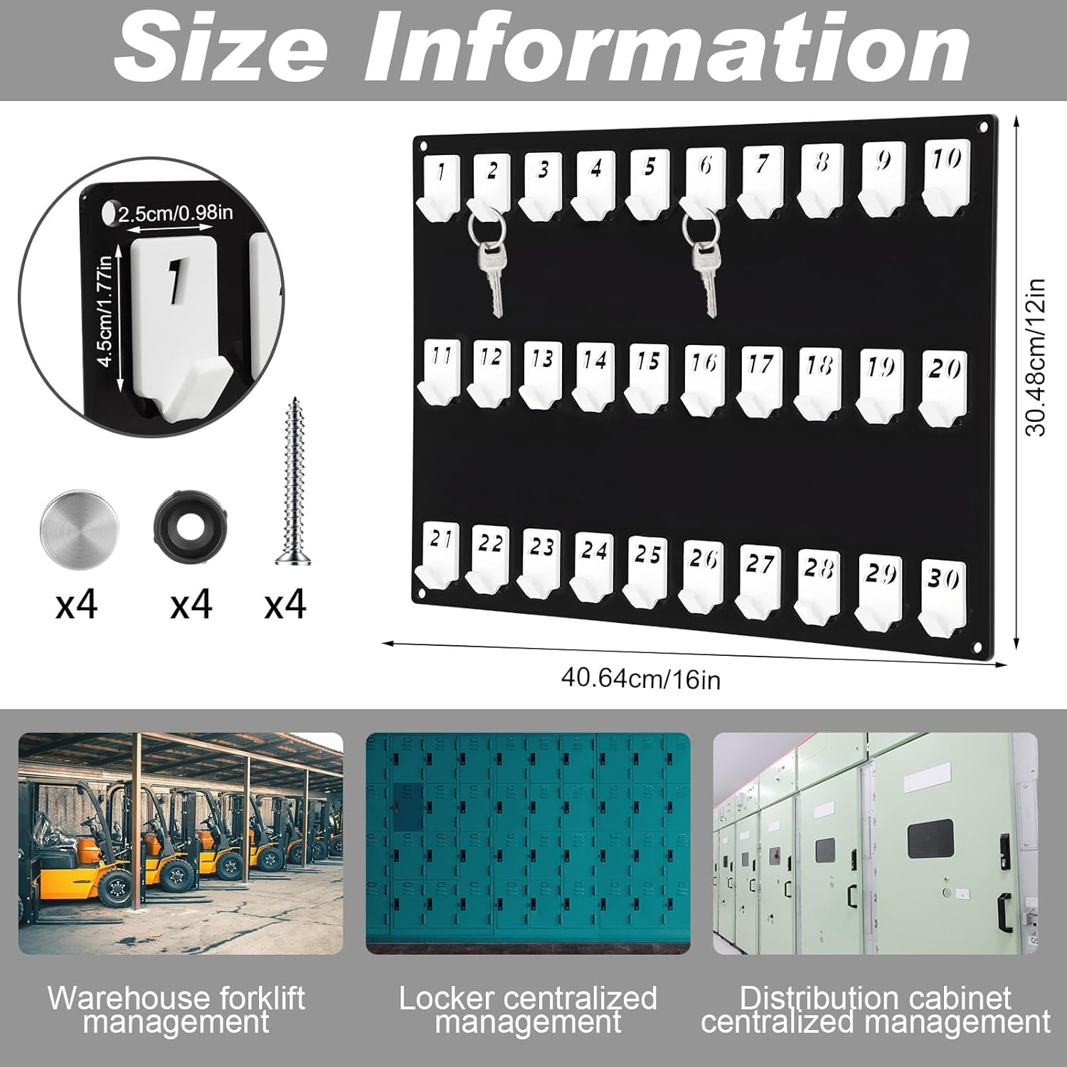 Acrylic Key Board with 30 No. Hooks Wall Mount Key Rack Holder Hanger Storage Collection for School, Garage, Car Dealer, Office, Hotel, Real Estate(Black)