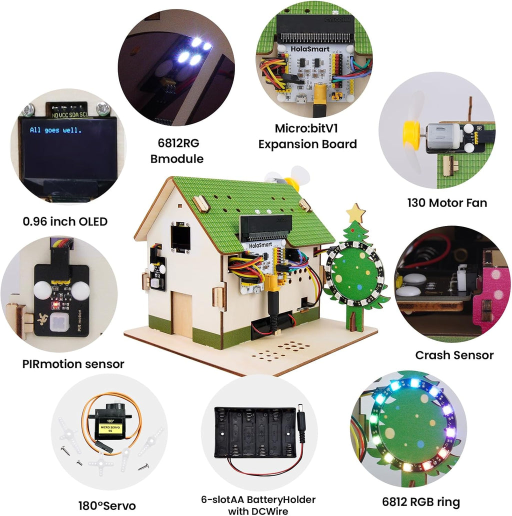microbit Smart Home Kit for microbit v1 and v2,STEM Education Kit with Online Tutorial(Without Micro:bit and AAA Battery),Green