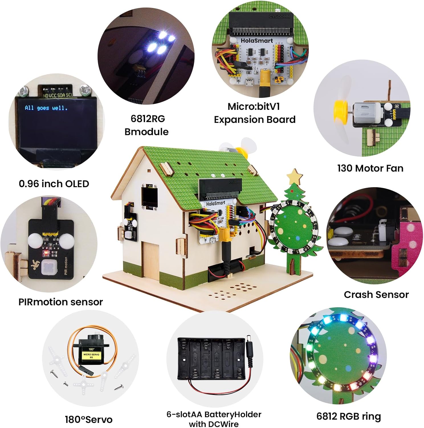 microbit Smart Home Kit for microbit v1 and v2,STEM Education Kit with Online Tutorial(Without Micro:bit and AAA Battery),Green