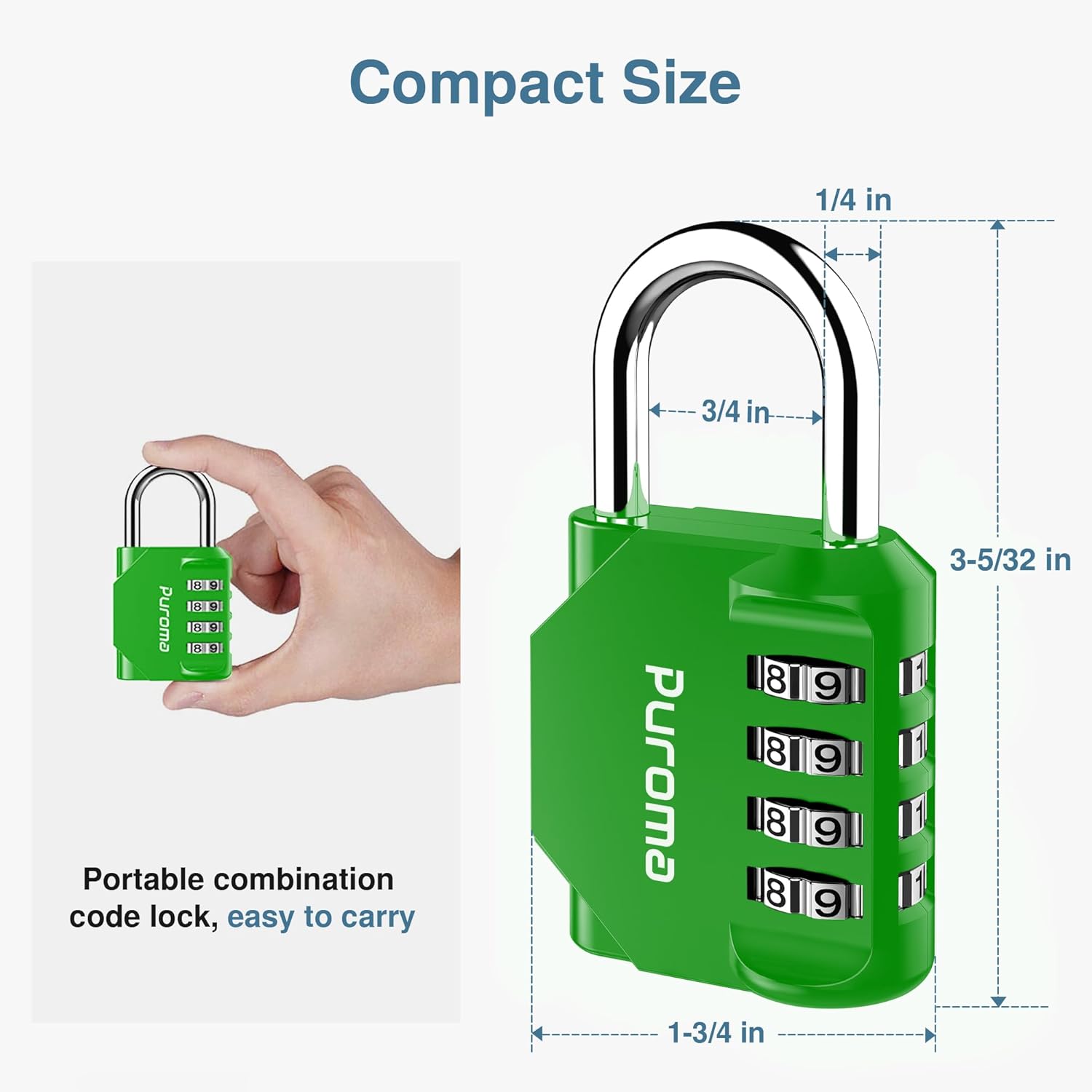 Puroma 1 Pack Combination Lock for Locker 4 Digit Outdoor Waterproof Padlock for School, Gym, Sports, Fence, Toolbox, Gate, Case, Outdoor, Hasp Storage, Cabinets (Green)