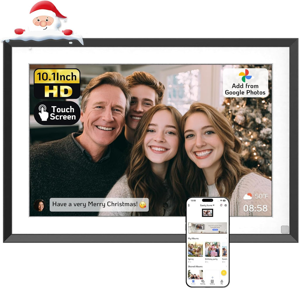 NexFoto 10.1” Digital Picture Frame 64GB, HD Touchscreen WiFi Electronic Photo Frame, Share Photos/Videos via APP/USB, Add Pics from Google Photos, Unboxing Gift Mode, for Christmas/Mom, Black